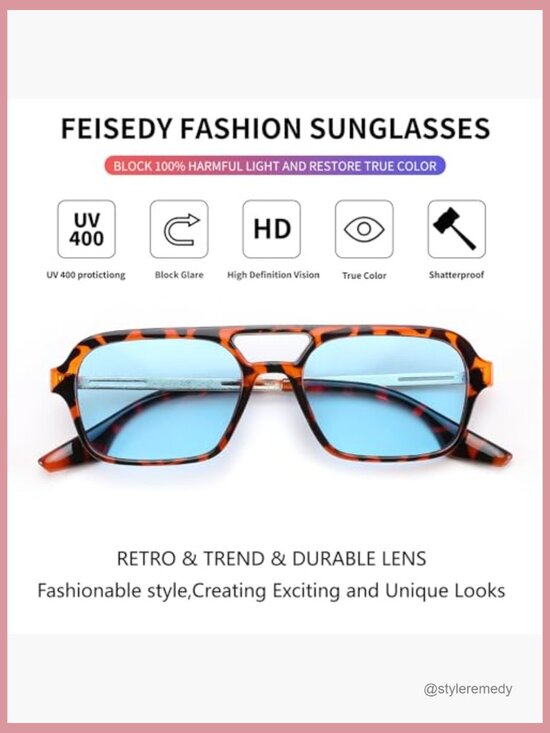Vintage Square Aviator Sunglasses with Metal Design and UV400 Protection main image 4